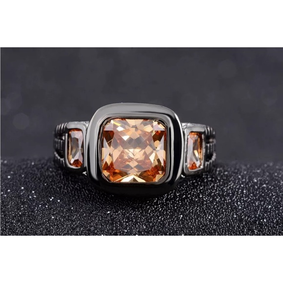 Gorgeous Size 10 Champagne Cz Black Plated Luxury Wedding Rings For Men - Picture 5 of 8